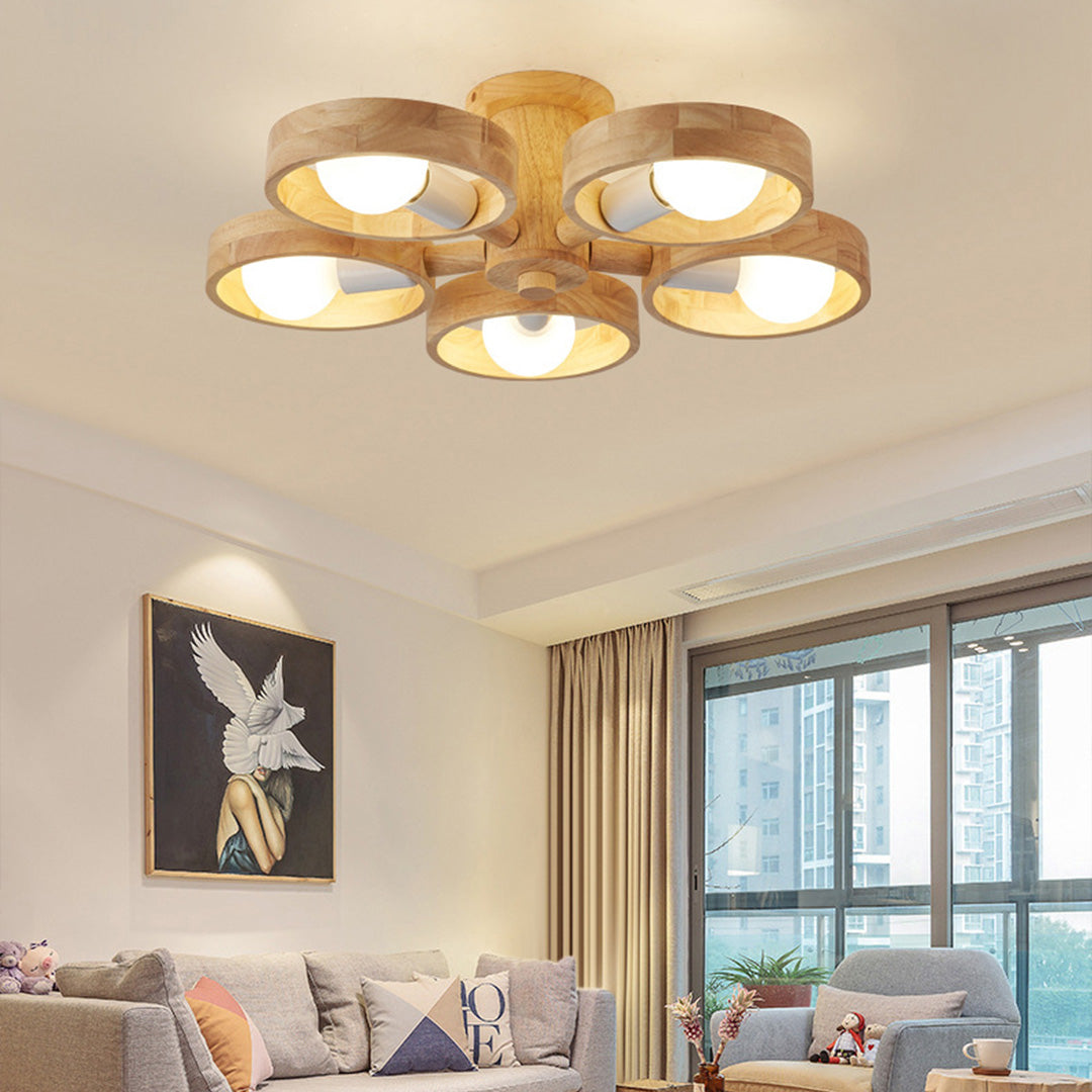 Wooden Chandeliers Scandinavian Style Creative Rubberwood LED Light