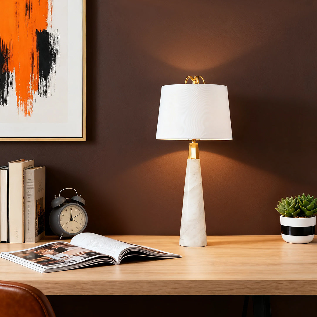 White Marble Table Lamp Elegant Luxury Nordic Tapered Stone Lamp