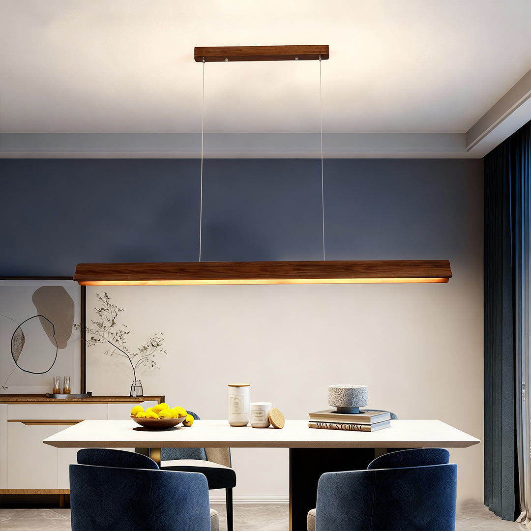 Wood Pendant Lights White PVC Shade Linear Long Strip Ceiling Light