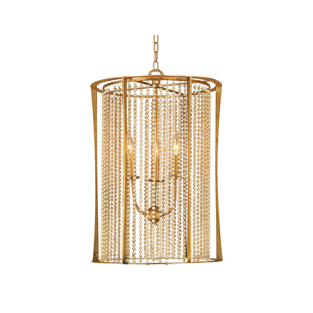 Wood Beaded Chandelier Handcrafted elegant stylish Gold Ceiling Light