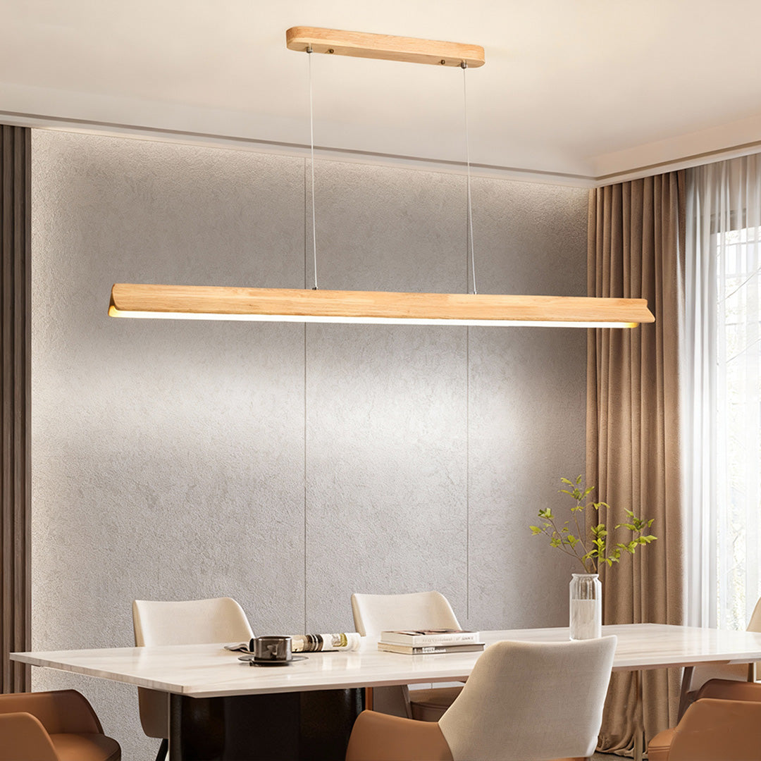Wood Pendant Lights White PVC Shade Linear Long Strip Ceiling Light