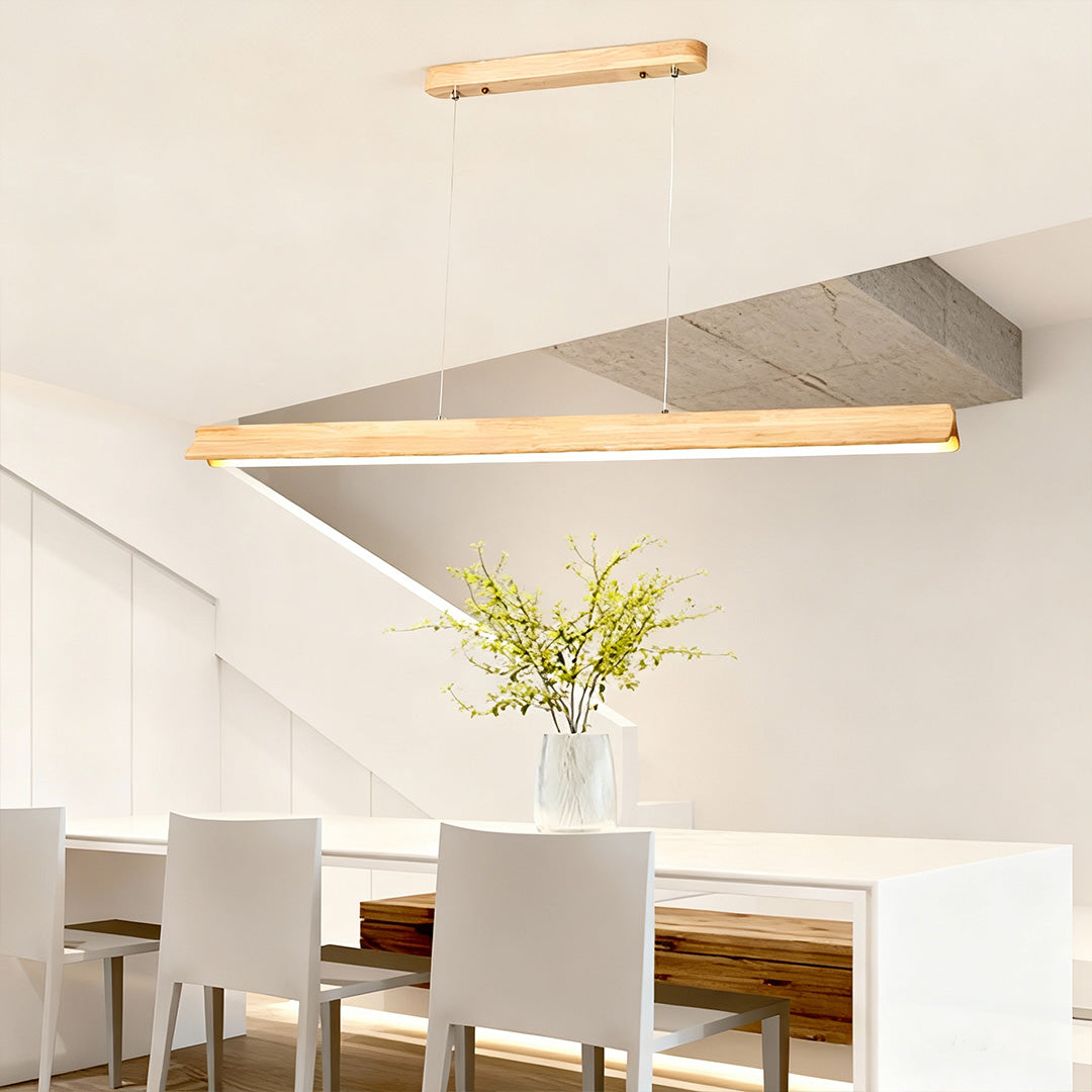 Wood Pendant Lights White PVC Shade Linear Long Strip Ceiling Light