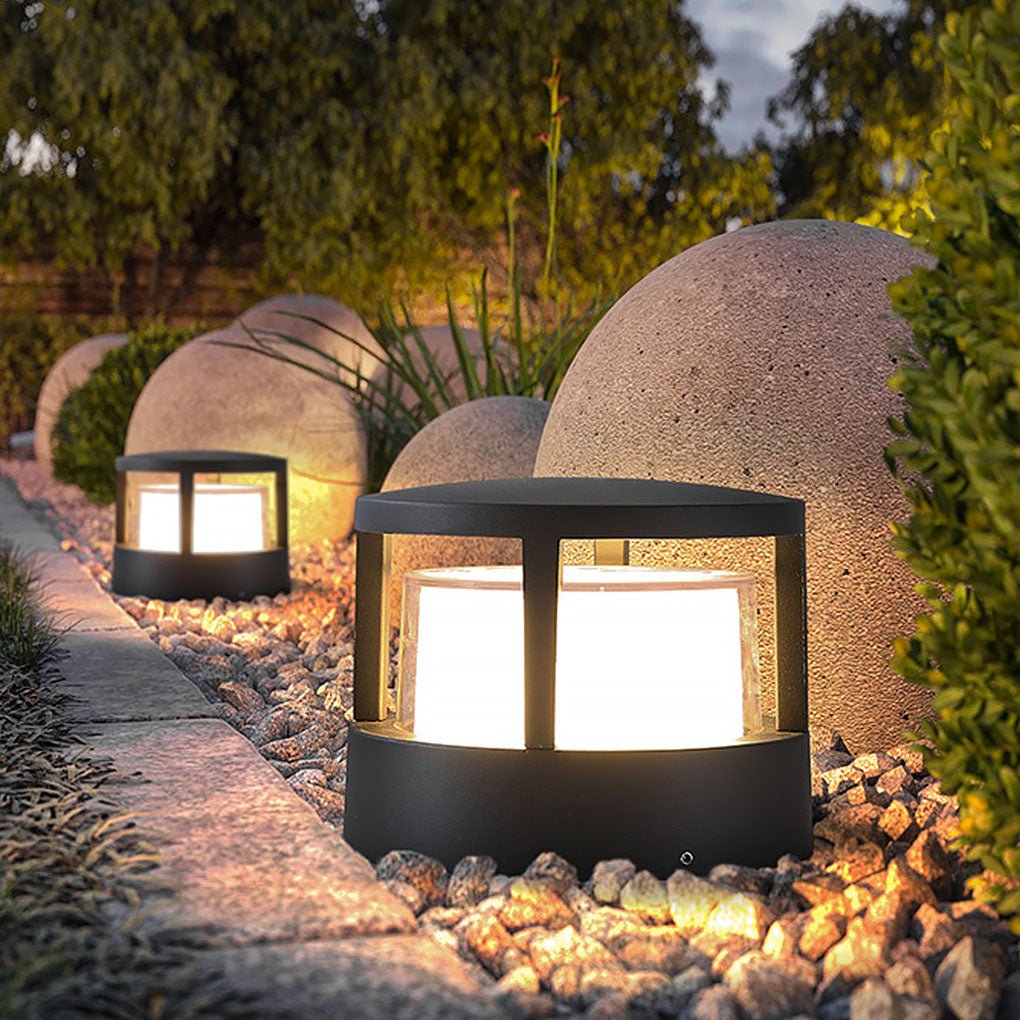 [Open-Box]Modern Round Outdoor Post Light Double-Layered Lampshade Light