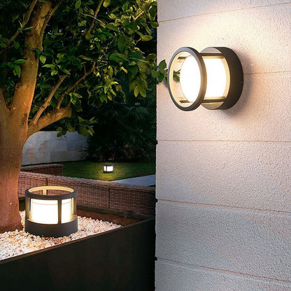 [Open-Box]Modern Round Outdoor Post Light Double-Layered Lampshade Light