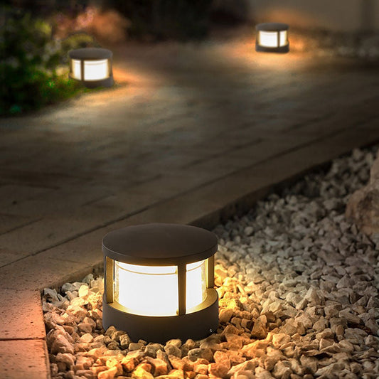 [Open-Box]Modern Round Outdoor Post Light Double-Layered Lampshade Light