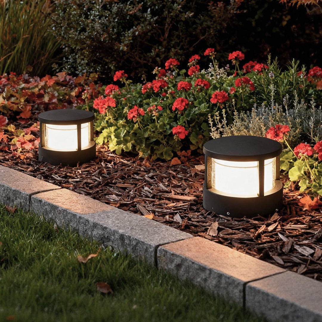 [Open-Box]Modern Round Outdoor Post Light Double-Layered Lampshade Light