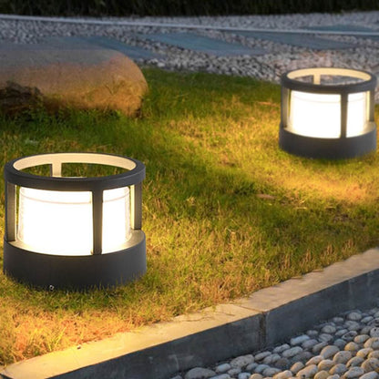[Open-Box]Modern Round Outdoor Post Light Double-Layered Lampshade Light
