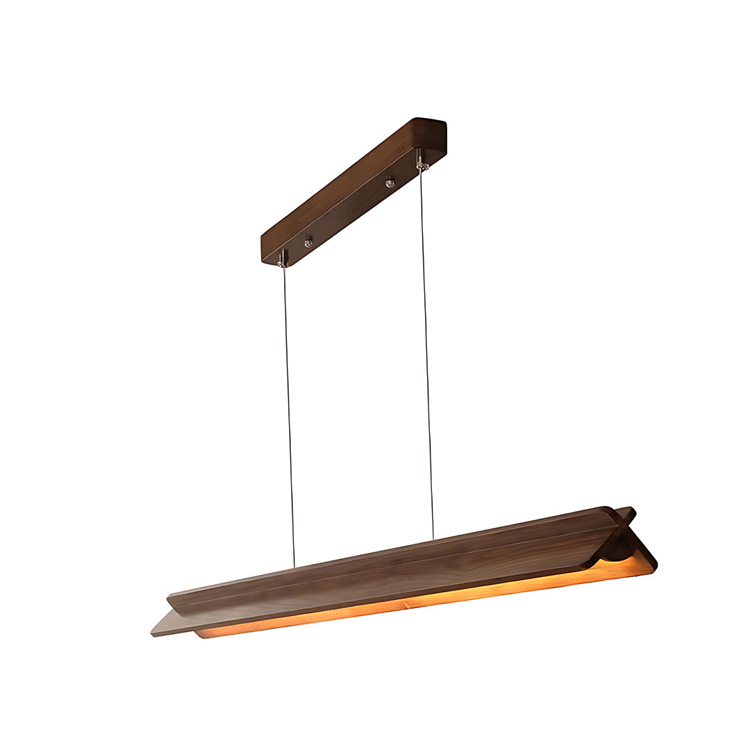 Wood Pendant Lights White PVC Shade Linear Long Strip Ceiling Light