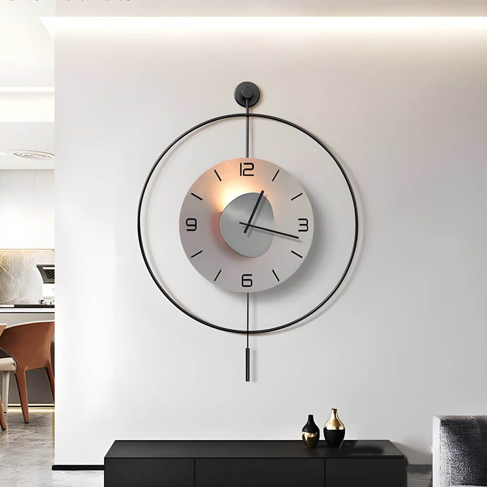 [Open-Box]Night Light Wall Clock Round LED Floating Metal Light
