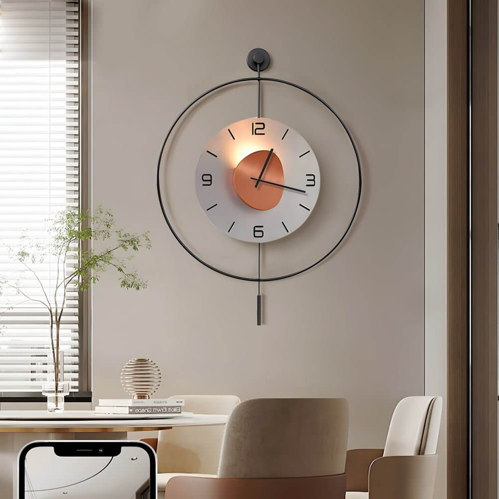 [Open-Box]Night Light Wall Clock Round LED Floating Metal Light