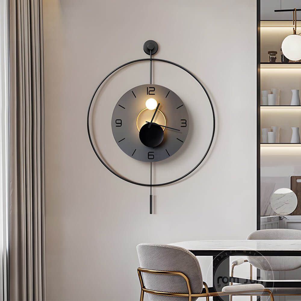[Open-Box]Night Light Wall Clock Round LED Floating Metal Light
