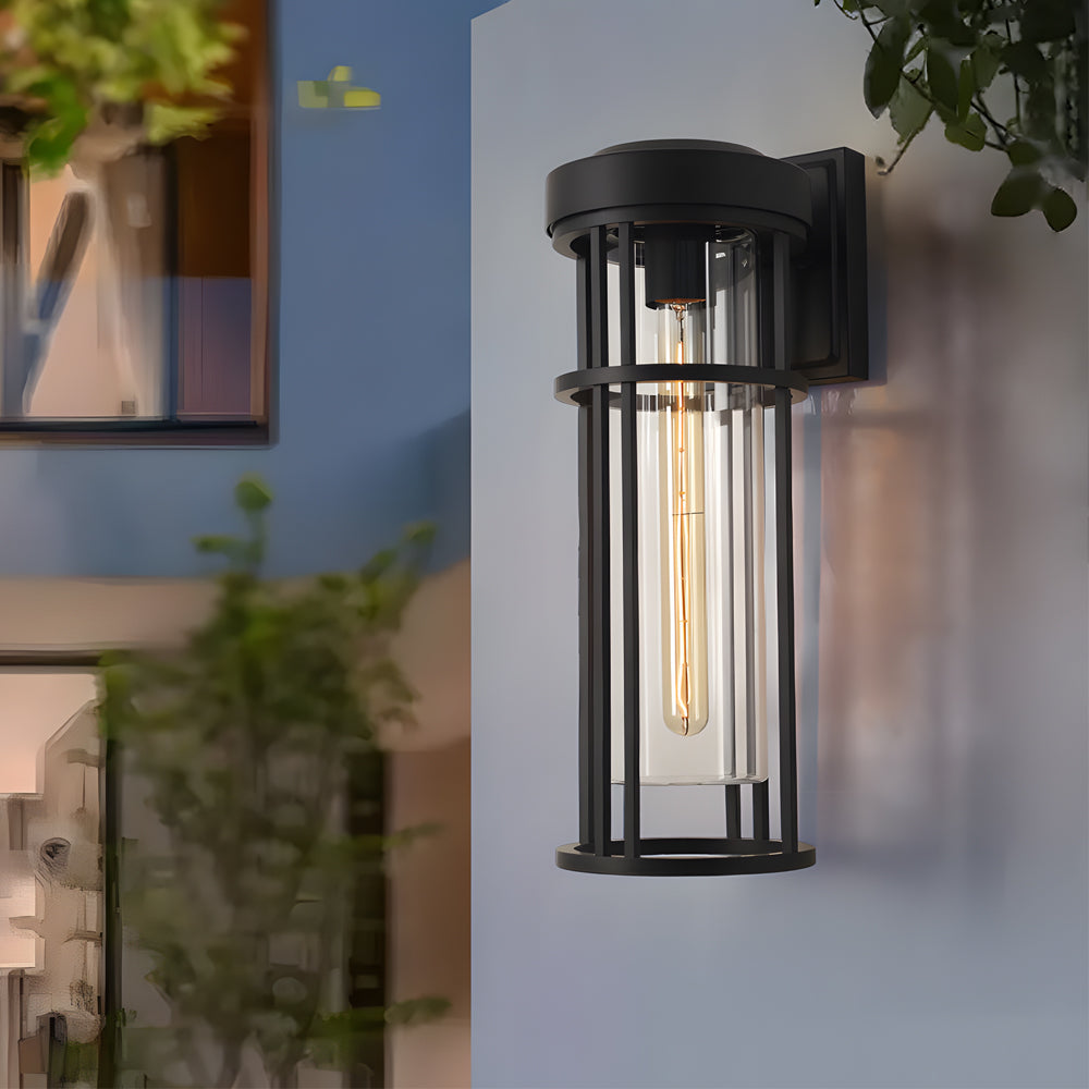 Waterproof Black Outdoor Wall Sconce Light Glass Lampshade Design