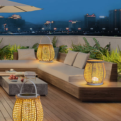 Woven Outdoor Lanterns Stylish with Handle Portable Patio Floor Lamp