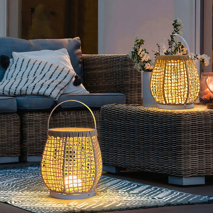 Woven Outdoor Lanterns Stylish with Handle Portable Patio Floor Lamp