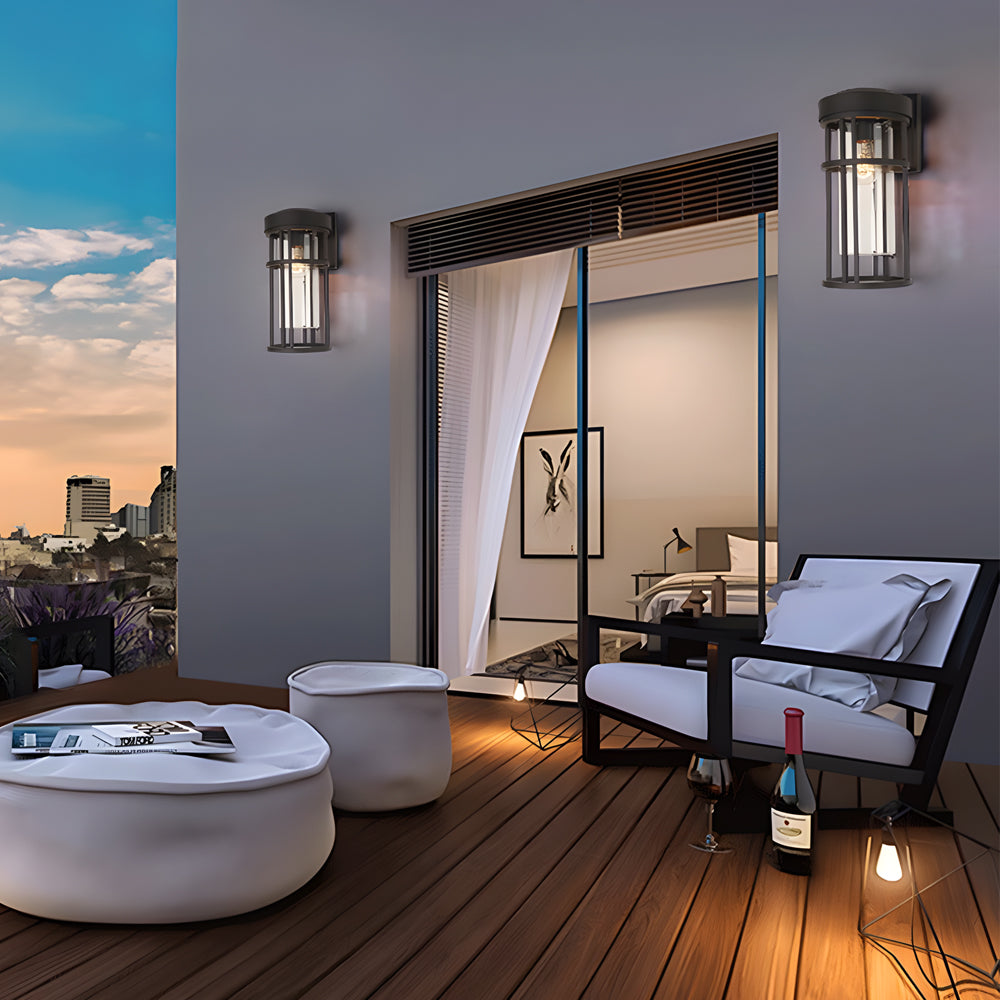 Waterproof Black Outdoor Wall Sconce Light Glass Lampshade Design