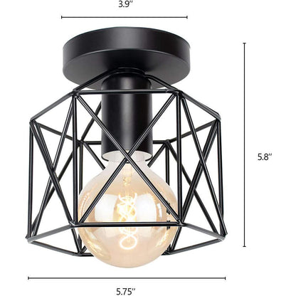 Wire Frame Lantern Outdoor Semi-Flush Mount Light Traditional LED Ceiling Light