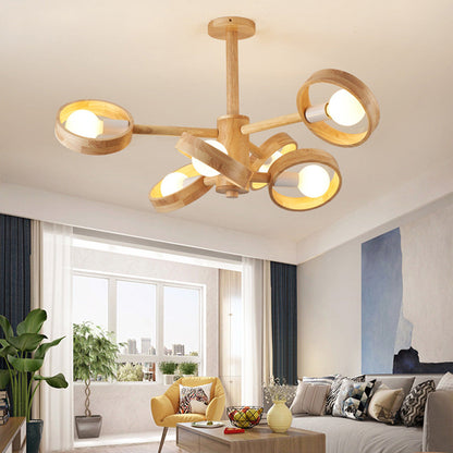 Wooden Chandeliers Scandinavian Style Creative Rubberwood LED Light