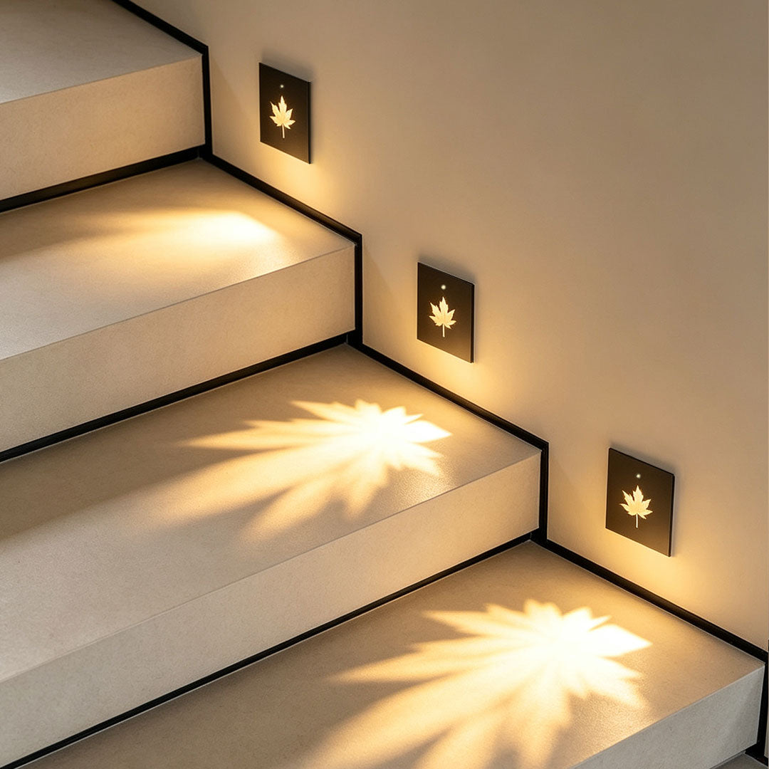 【2 PCS】Recessed Step Lights Leaf-Pattern Motion Sensor Light