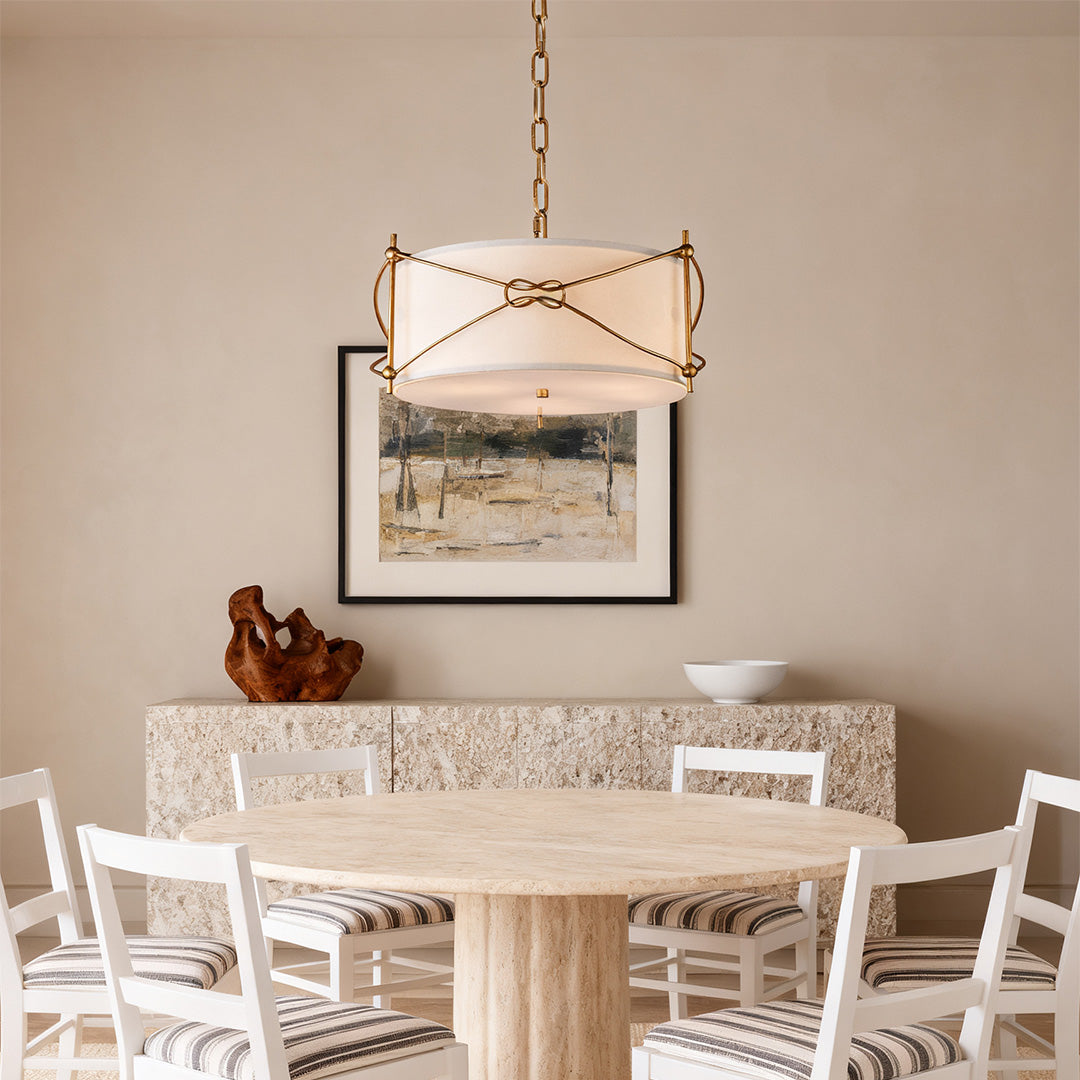 White Drum Pendant Light with a Polished Gold Stylish Ceiling Light