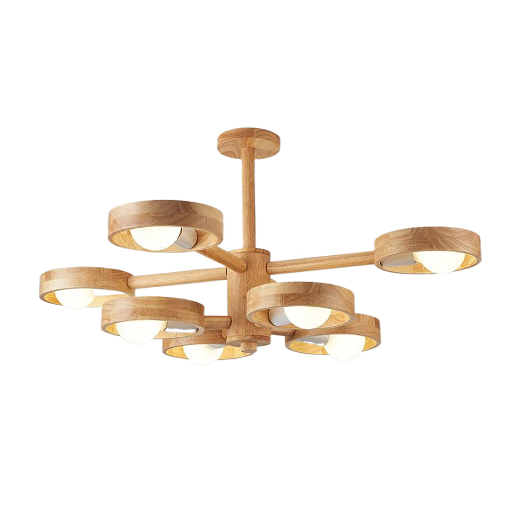 Wooden Chandeliers Scandinavian Style Creative Rubberwood LED Light