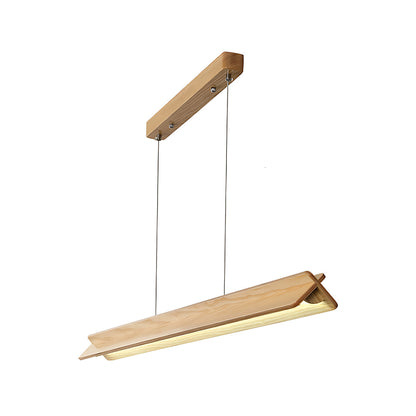 Wood Pendant Lights White PVC Shade Linear Long Strip Ceiling Light