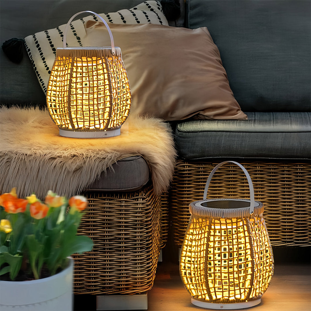 Woven Outdoor Lanterns Stylish with Handle Portable Patio Floor Lamp