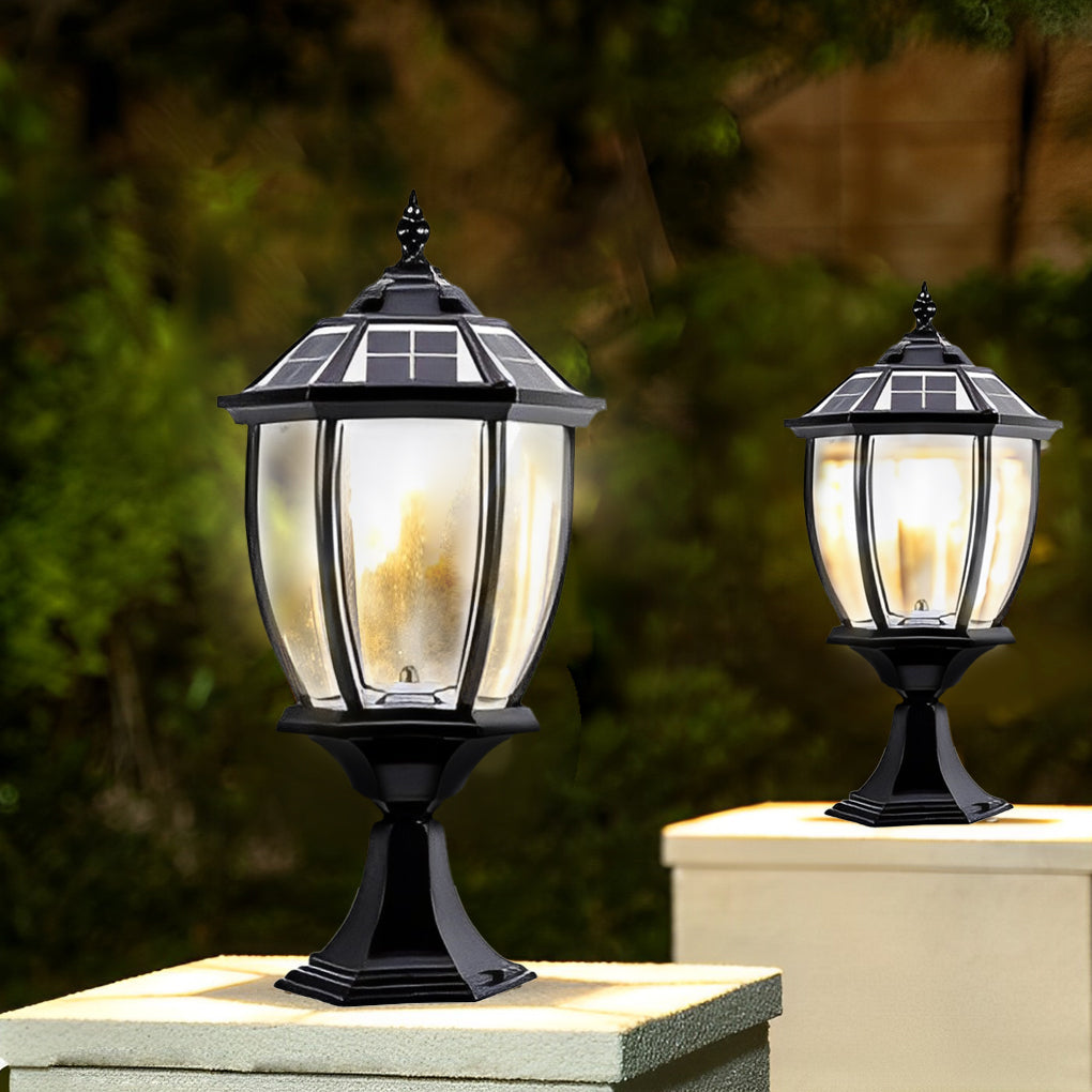 [Open-Box] Led Waterproof Black Vintage Outdoor Solar Fence Post Lights with Remote