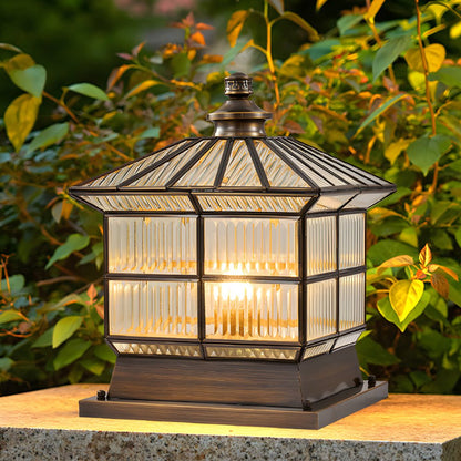 [Open-Box]Square Bronze Hardwired/Solar Pillar Lamp Fence Post Light with 3 Step Dimming