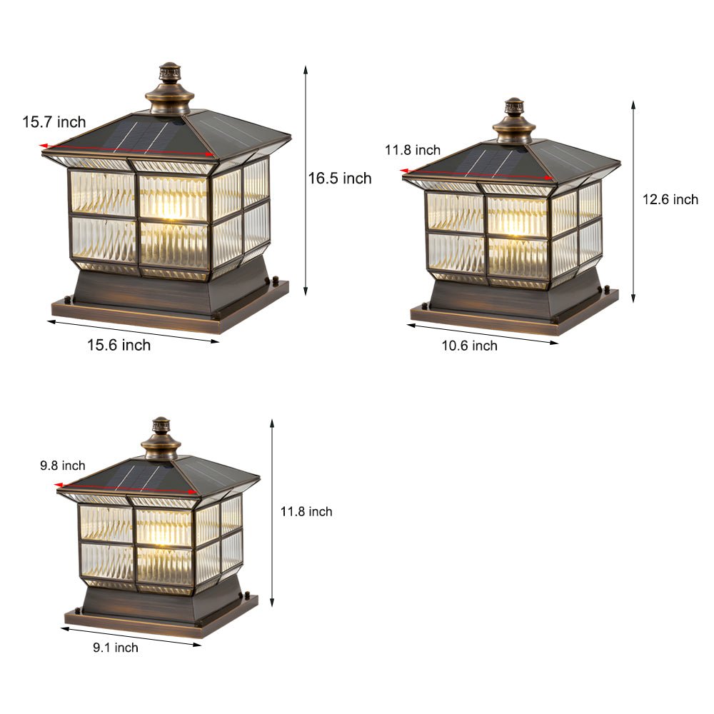 [Open-Box]Square Bronze Hardwired/Solar Pillar Lamp Fence Post Light with 3 Step Dimming