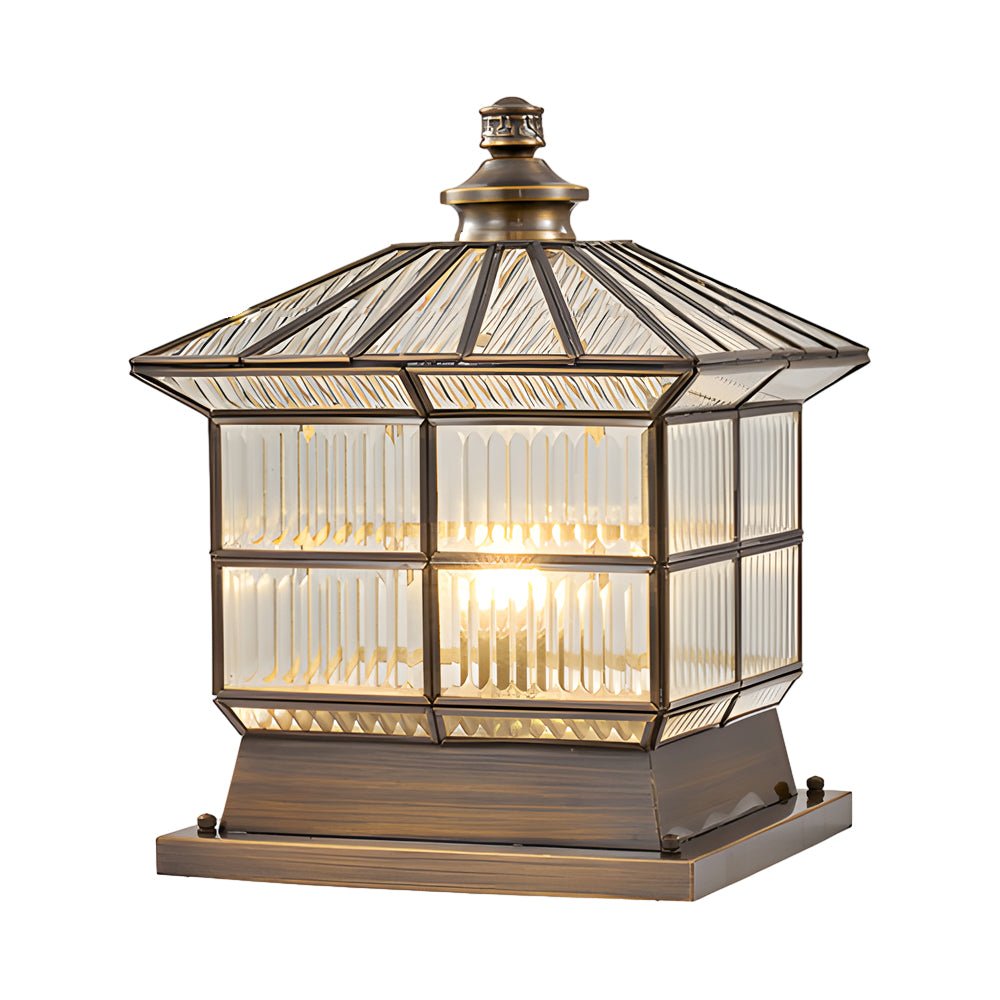 [Open-Box]Square Bronze Hardwired/Solar Pillar Lamp Fence Post Light with 3 Step Dimming