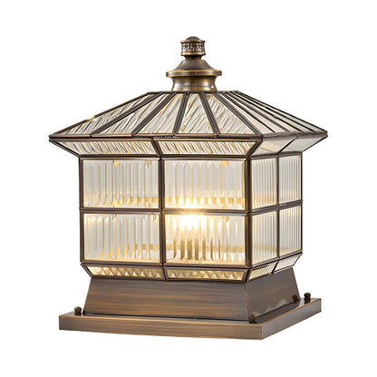 [Open-Box]Square Bronze Hardwired/Solar Pillar Lamp Fence Post Light with 3 Step Dimming