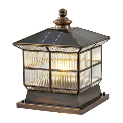 [Open-Box]Square Bronze Hardwired/Solar Pillar Lamp Fence Post Light with 3 Step Dimming