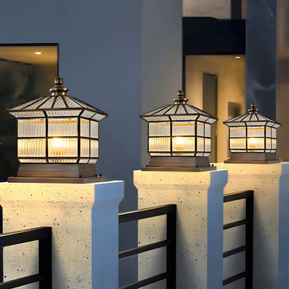 [Open-Box]Square Bronze Hardwired/Solar Pillar Lamp Fence Post Light with 3 Step Dimming