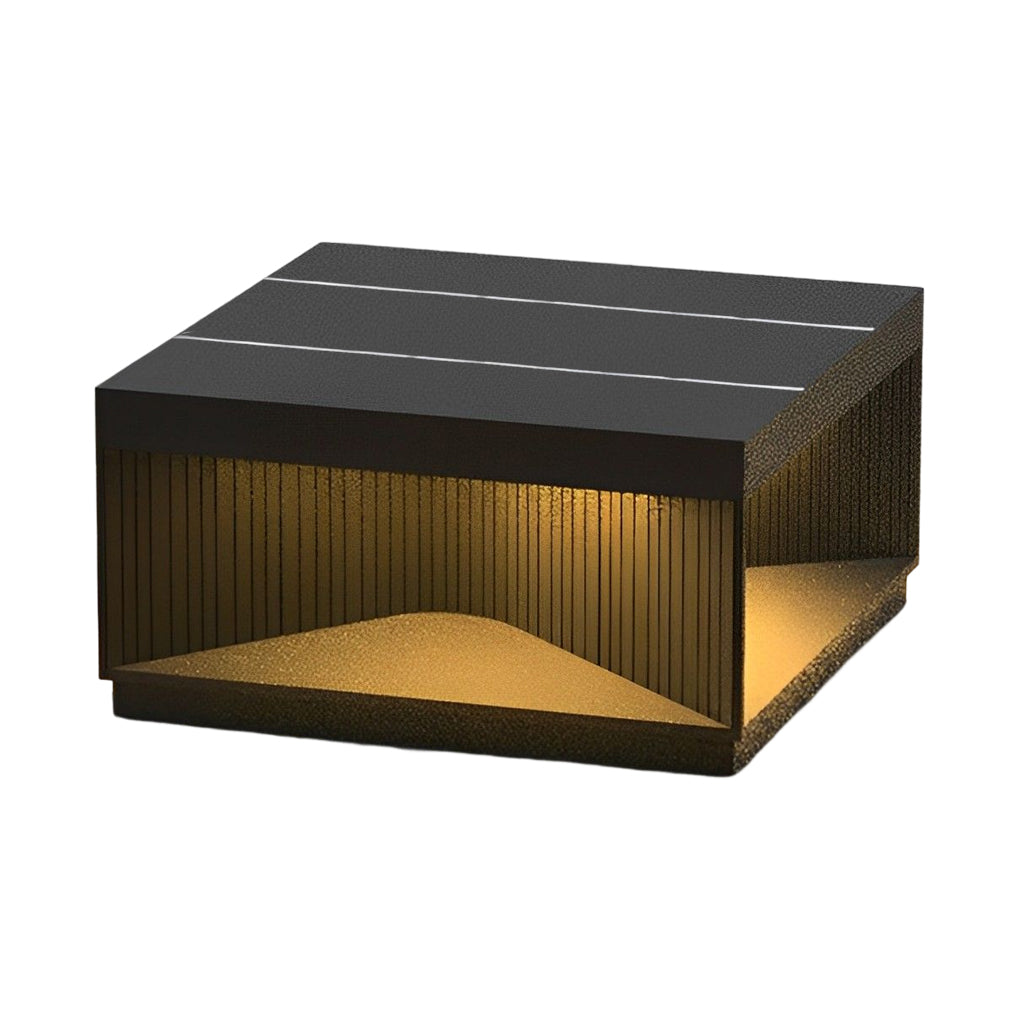 [Open-Box]Square Metal Striped Decor LED Waterproof Black Solar Fence Post Light
