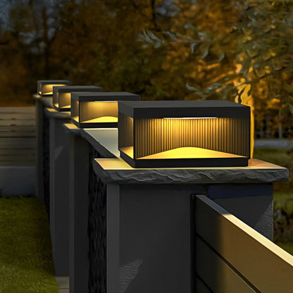 [Open-Box]Square Metal Striped Decor LED Waterproof Black Solar Fence Post Light
