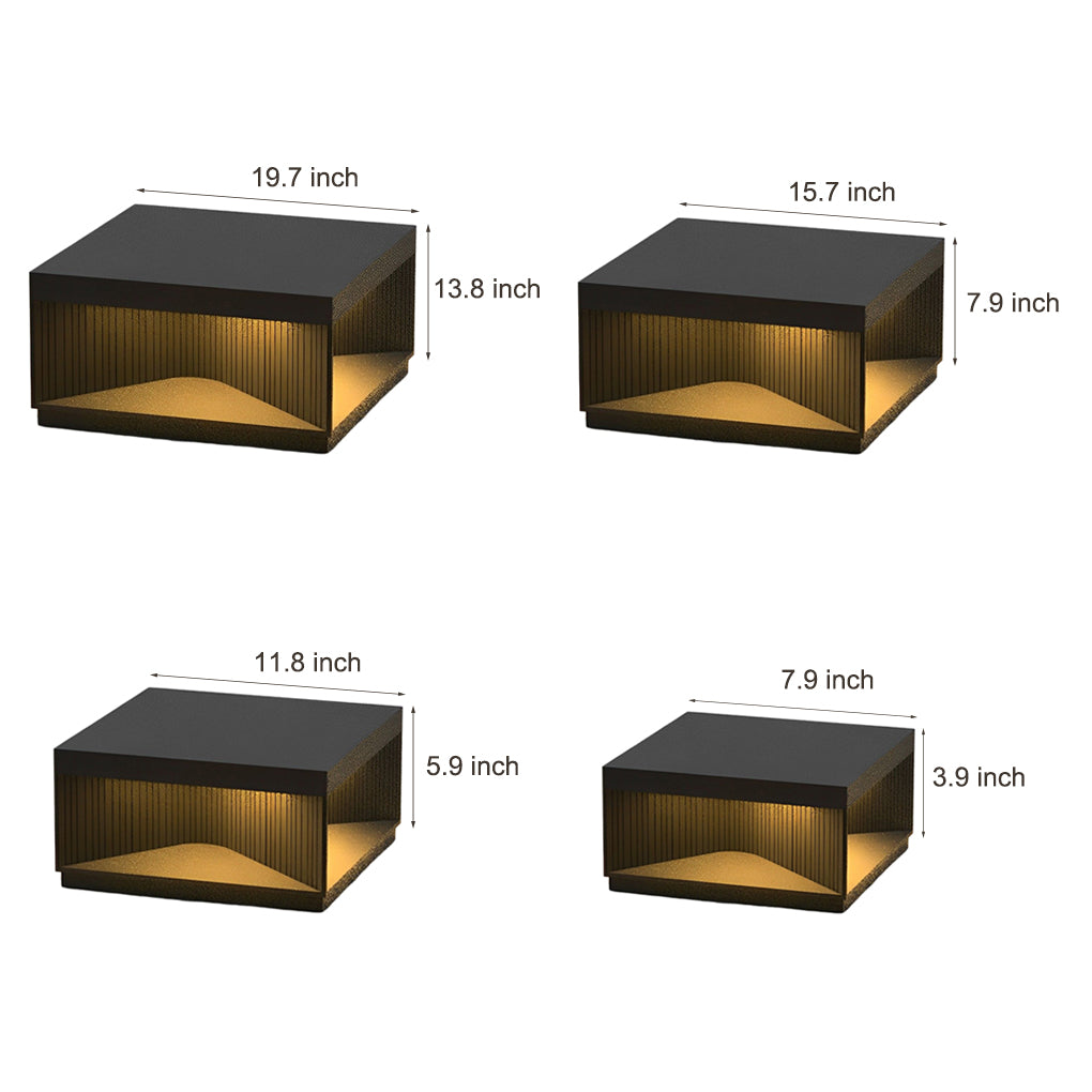 [Open-Box]Square Metal Striped Decor LED Waterproof Black Solar Fence Post Light