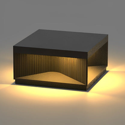 [Open-Box]Square Metal Striped Decor LED Waterproof Black Solar Fence Post Light