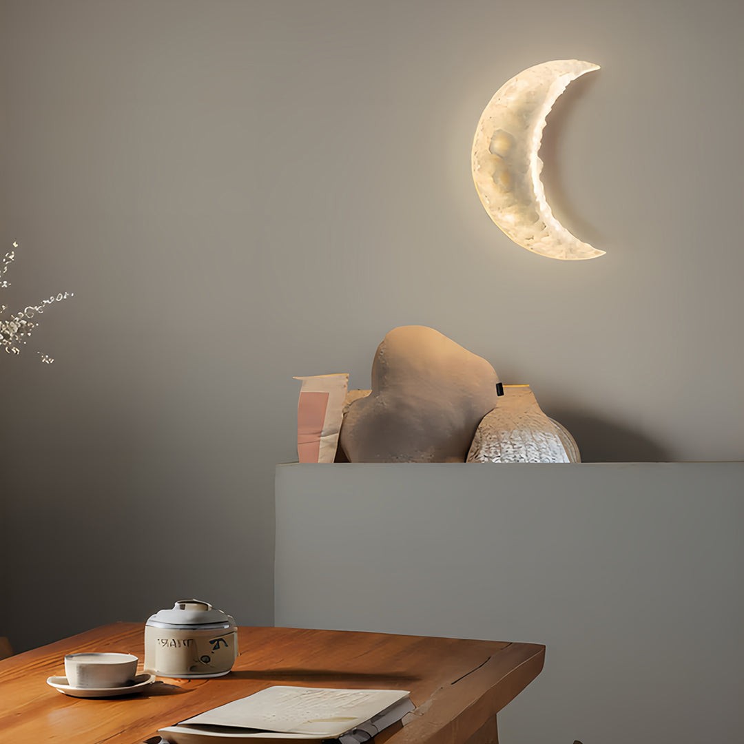 Wall Light Moon Modern Minimalist Resin Bedroom Textured Crescent Lamp