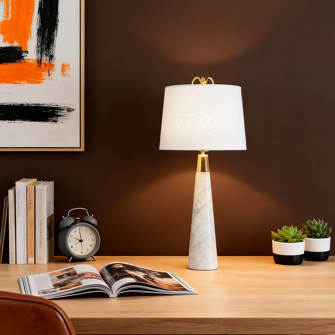 White Marble Table Lamp Elegant Luxury Nordic Tapered Stone Lamp