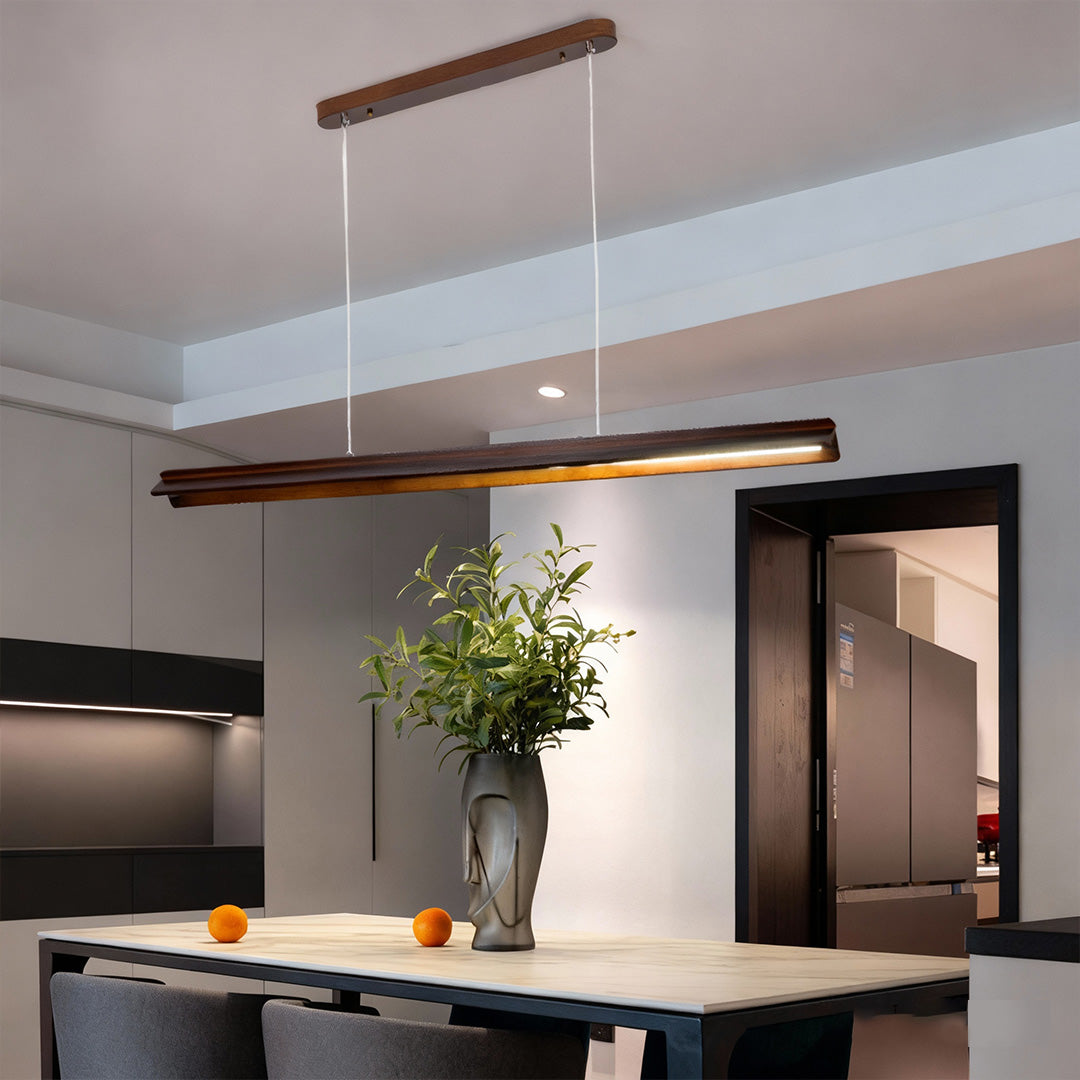 Wood Pendant Lights White PVC Shade Linear Long Strip Ceiling Light