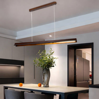 Wood Pendant Lights White PVC Shade Linear Long Strip Ceiling Light
