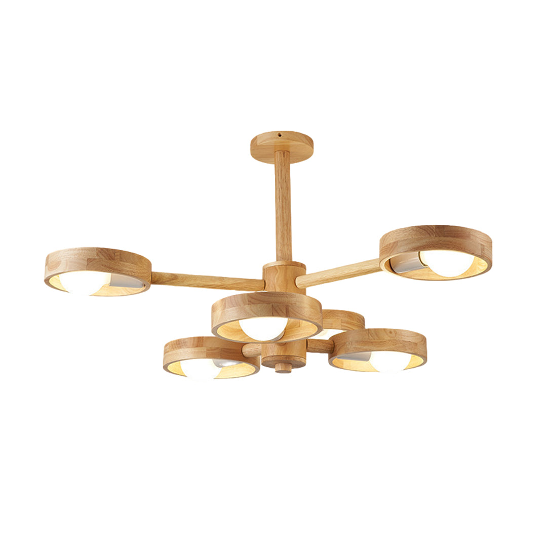 Wooden Chandeliers Scandinavian Style Creative Rubberwood LED Light