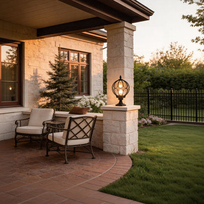 [Open-Box]Outdoor Globe Pillar Lights Retro Glass Globe Copper Fence Post Light