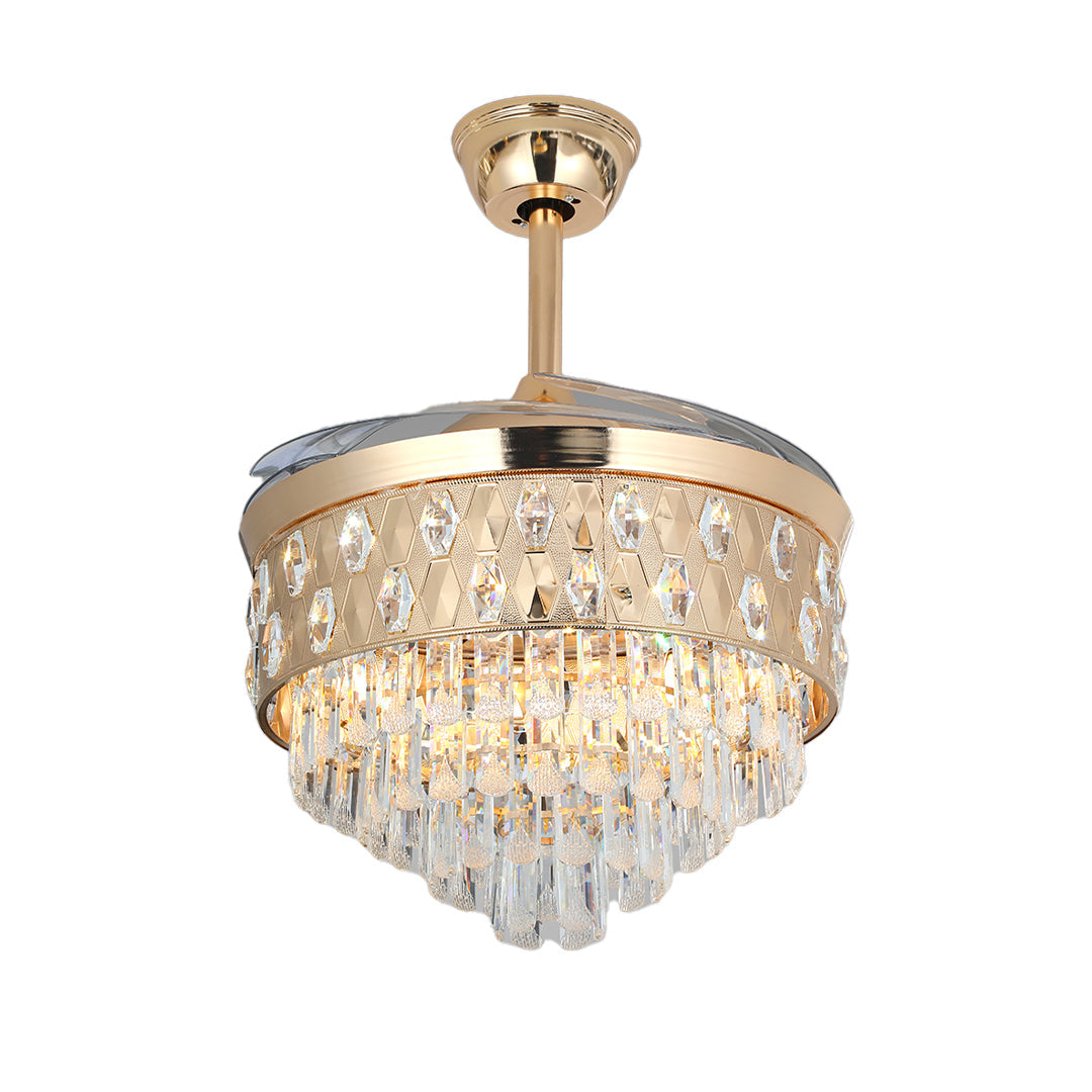 [Open-Box]Ceiling Fans with Crystal Lights Luxury Gold Iron with Crystal Pendant