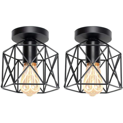 Wire Frame Lantern Outdoor Semi-Flush Mount Light Traditional LED Ceiling Light