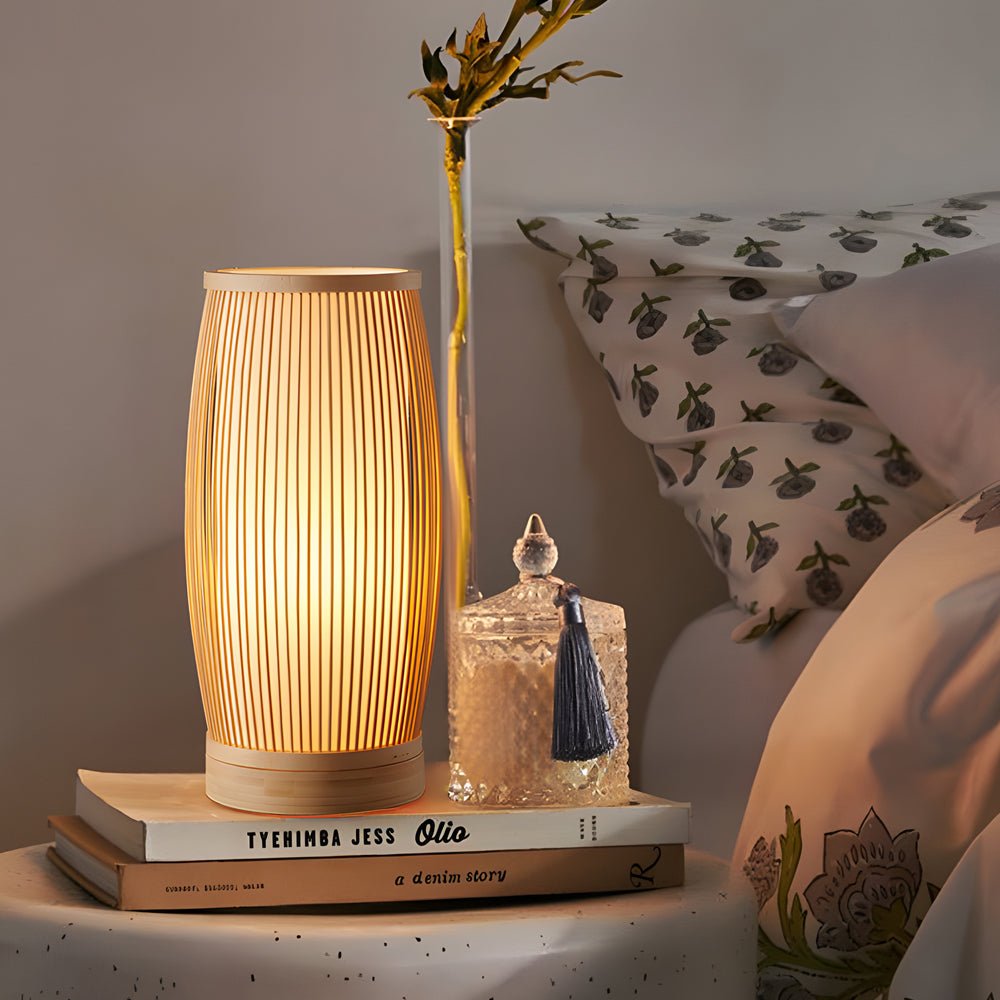 Vintage Bamboo Table Lamp Handwoven Japanese LED Lamp