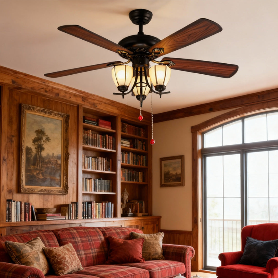 Vintage Style Ceiling Fans with Lights Wood Grain Dark Fan Lamp