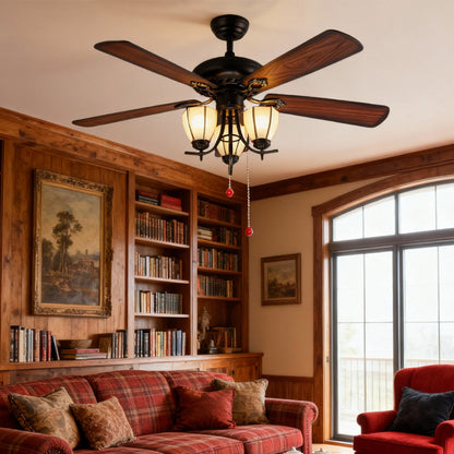Vintage Style Ceiling Fans with Lights Wood Grain Dark Fan Lamp