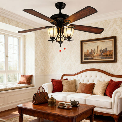 Vintage Style Ceiling Fans with Lights Wood Grain Dark Fan Lamp
