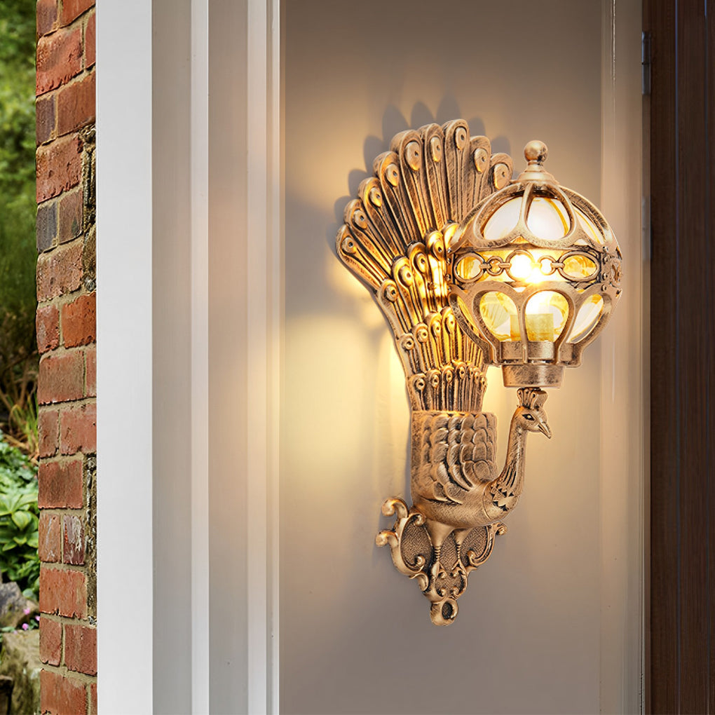 [Open-Box]Waterproof Retro Peacocks Aluminum European Style Outdoor Wall Light